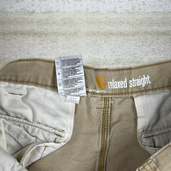 Vintage 90s Carhartt Cargo Pants 36x32 Baggy Wide Leg Tan Canvas Dungarees - Picture 5 of 7